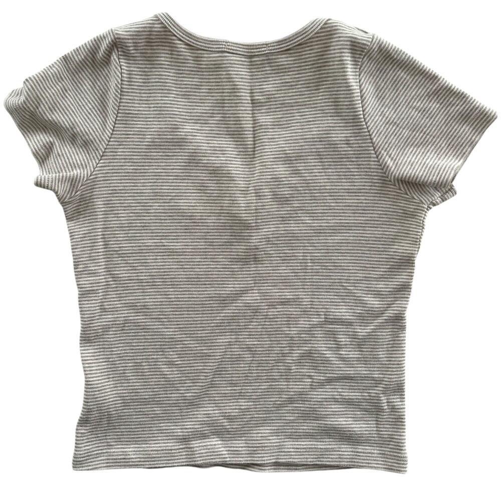 Brandy Melville Beige Striped Henley Top Short Sleeve One Size - Picture 2 of 4